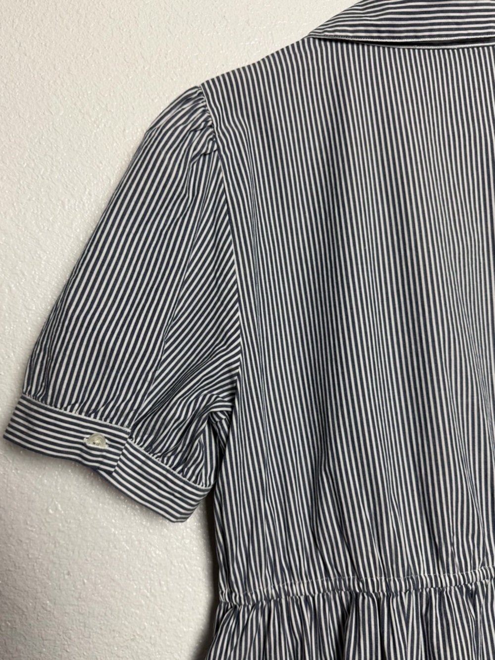 J. Crew Factory Navy and White Striped Smocked Shirt Dress Large - Picture 5 of 9
